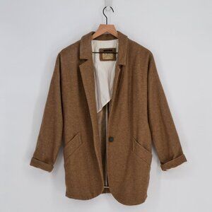 IKKS Wool Blend One Button Blazer Jacket Tan Women's 34 XS Single Breasted Lined